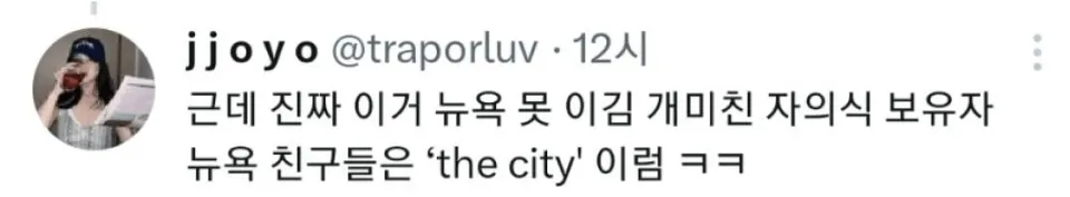거주지를 묻자 뉴욕을 ‘the city’라고 답하는 미국인 밈