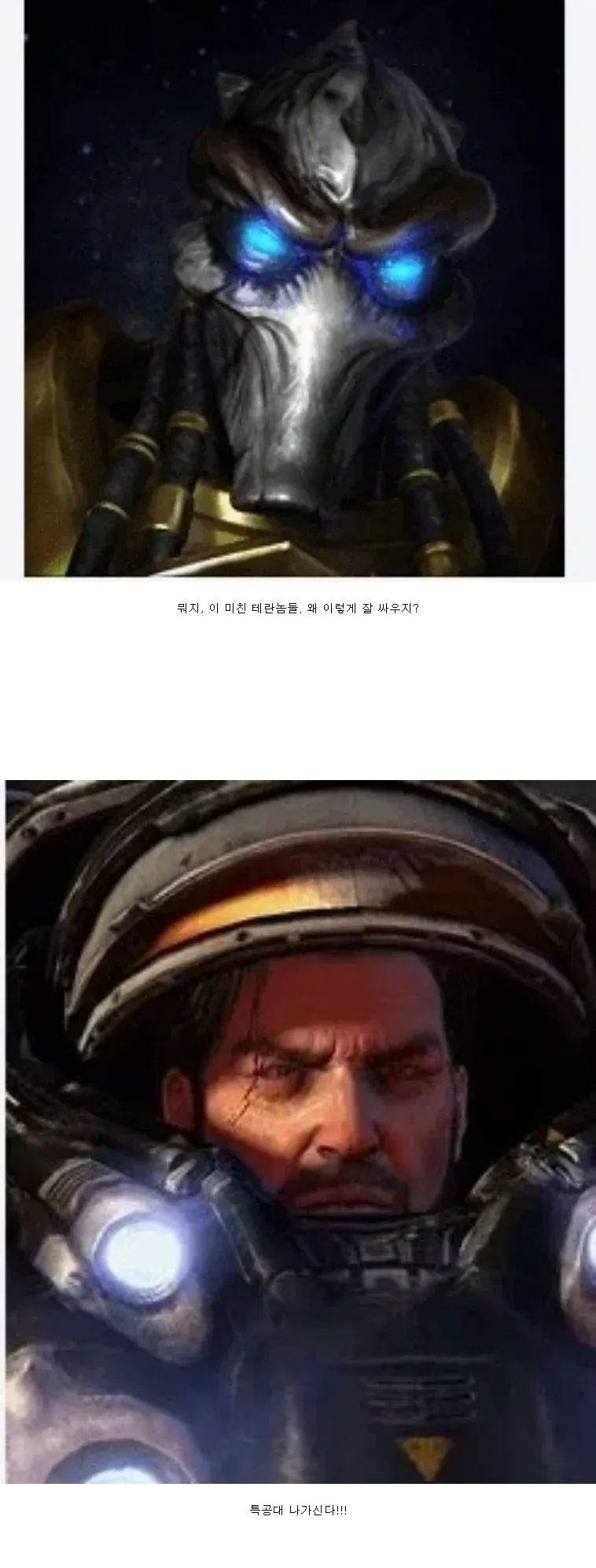 짐 레이너가 특공대를 이끄는 스타크래프트 장면