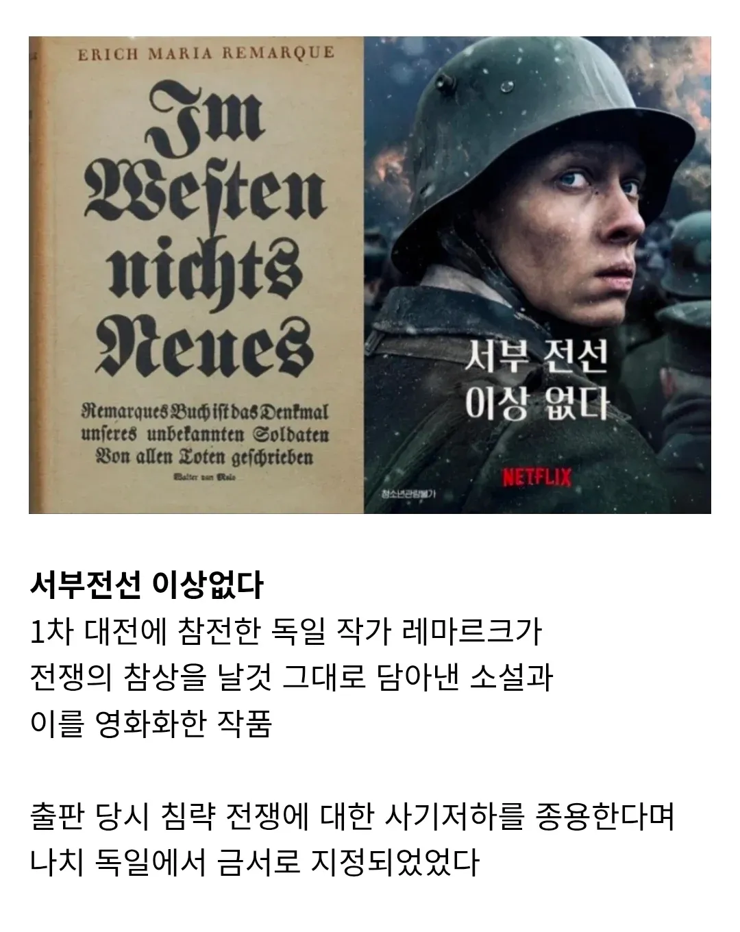 에리히 마리아 레마르크의 영화 《서부 전선 이상 없다》 소개 포스터