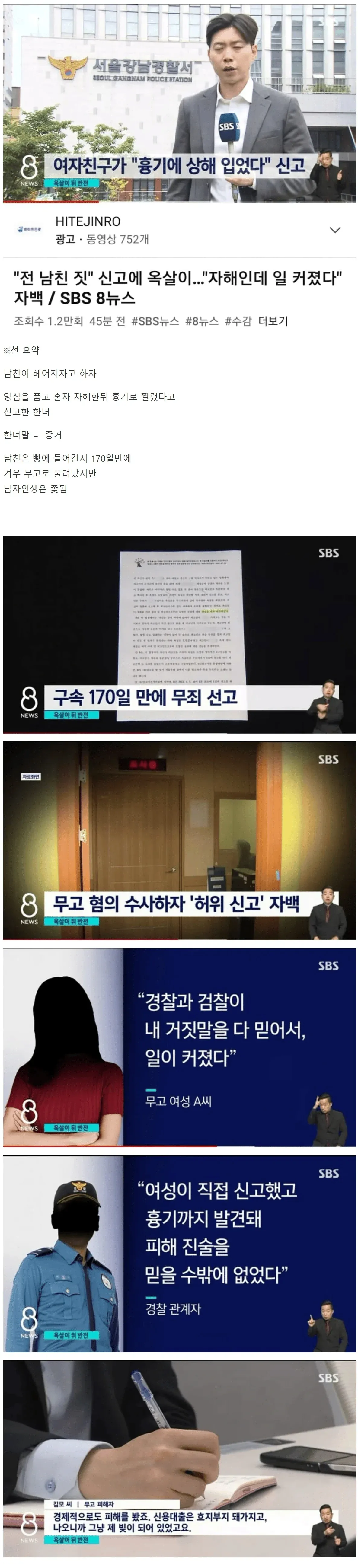 허위 신고로 전 남자친구가 170일 구속된 사건을 다룬 SBS 뉴스 화면