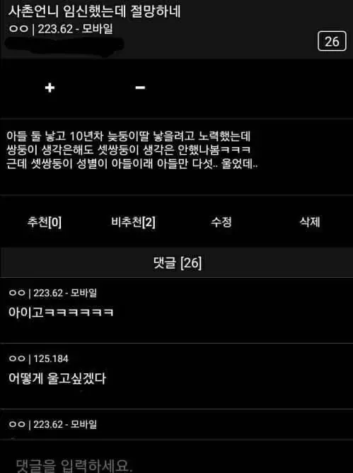 아들 둘에 이어 세쌍둥이 아들을 임신해 절망한 사촌언니 이야기