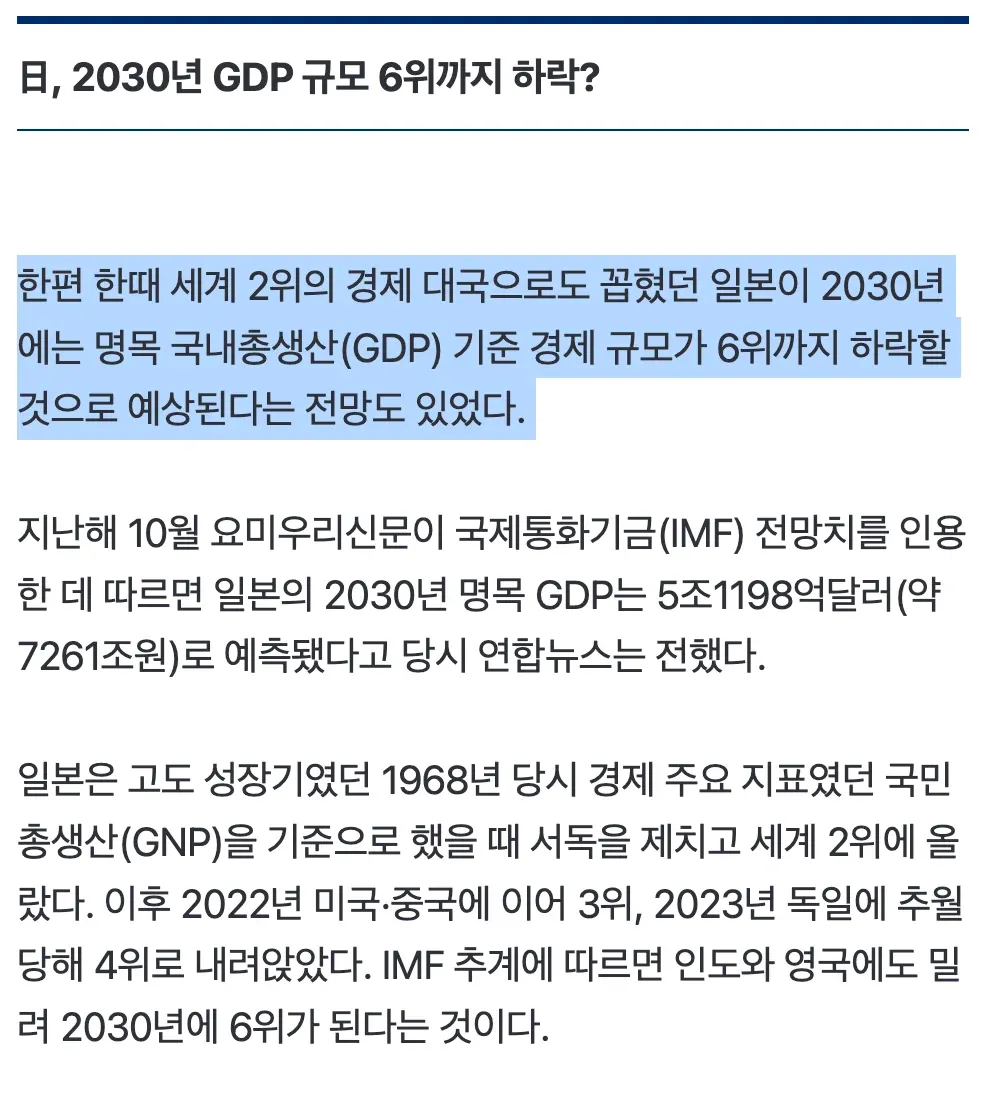 2030๋
์ผ๋ณธ ๋ช
๋ชฉ GDP ์ธ๊ณ 6์ ํ๋ฝ ์ ๋ง ๊ธฐ์ฌ