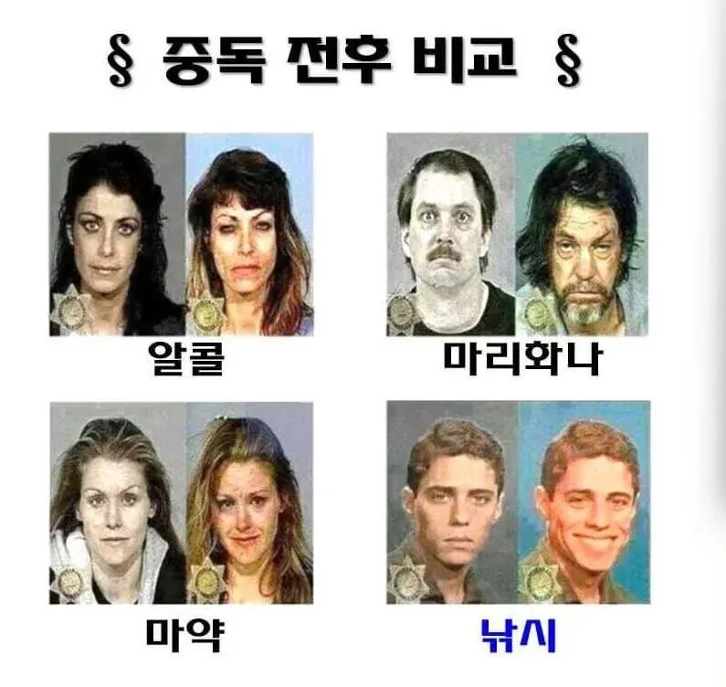 중독 전후 얼굴 변화와 마리화나·마약 비교