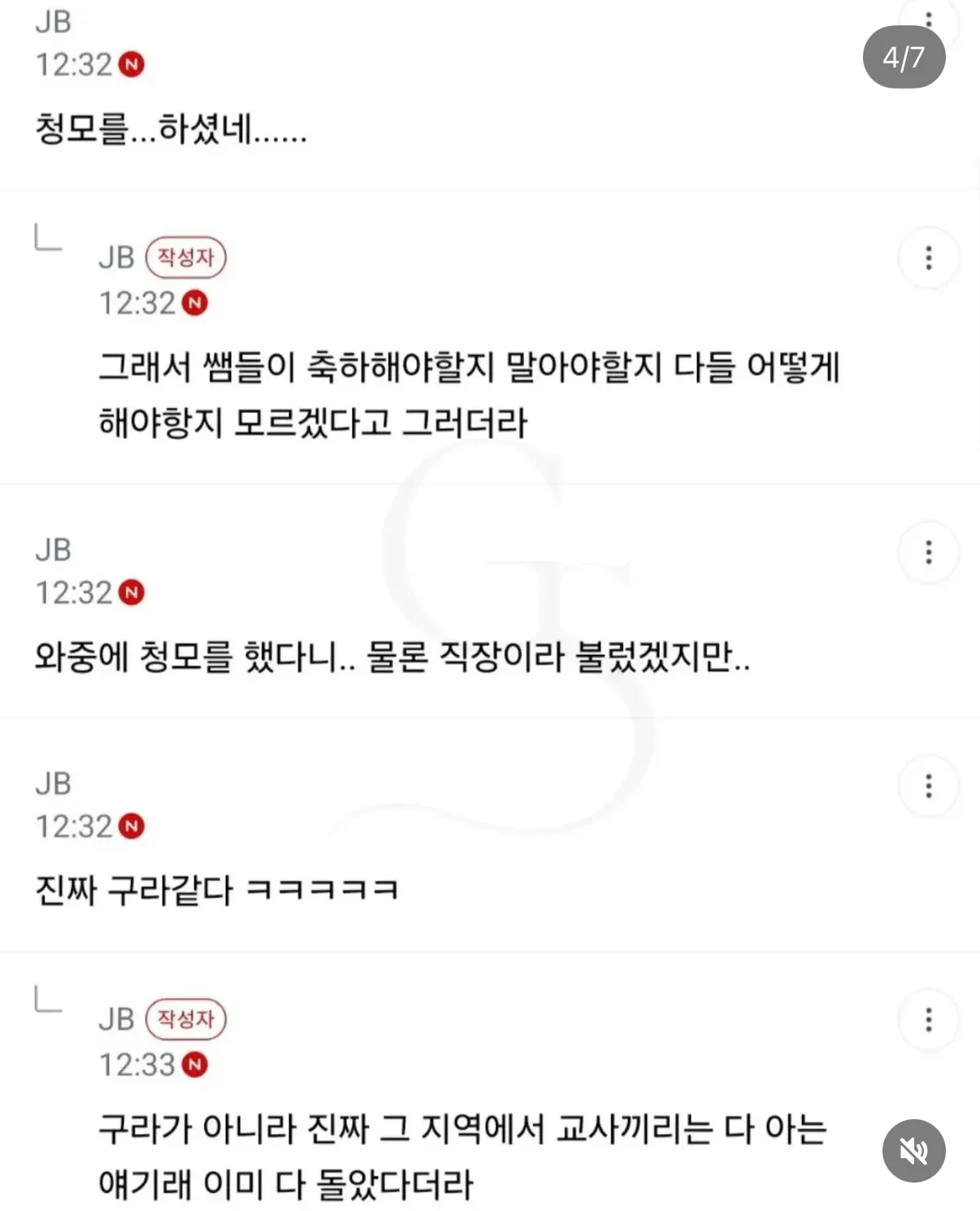 청모를 둘러싼 교사들 사이의 소문을 비꼬는 글