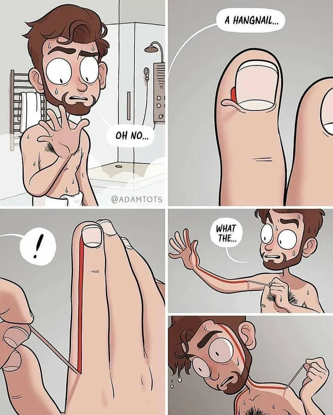 손 거스러미를 뜯다 큰일 난 상황을 그린 만화