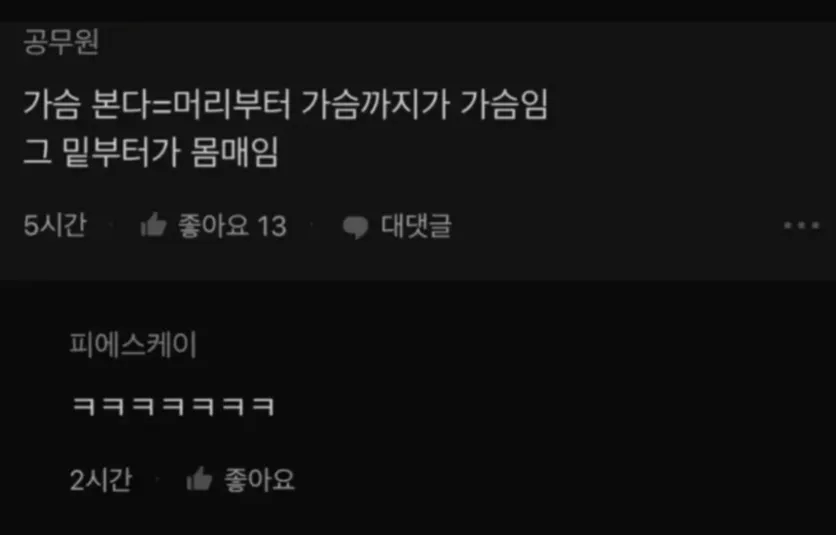 ‘가슴’과 ‘몸매’를 구분하는 공무원 관련 농담 밈 이미지
