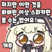 “하지만 이딴 것을 봐버린 이상 스피키만 볼 수는 없어요!”라는 문구와 “개추”가 적혀 있다.