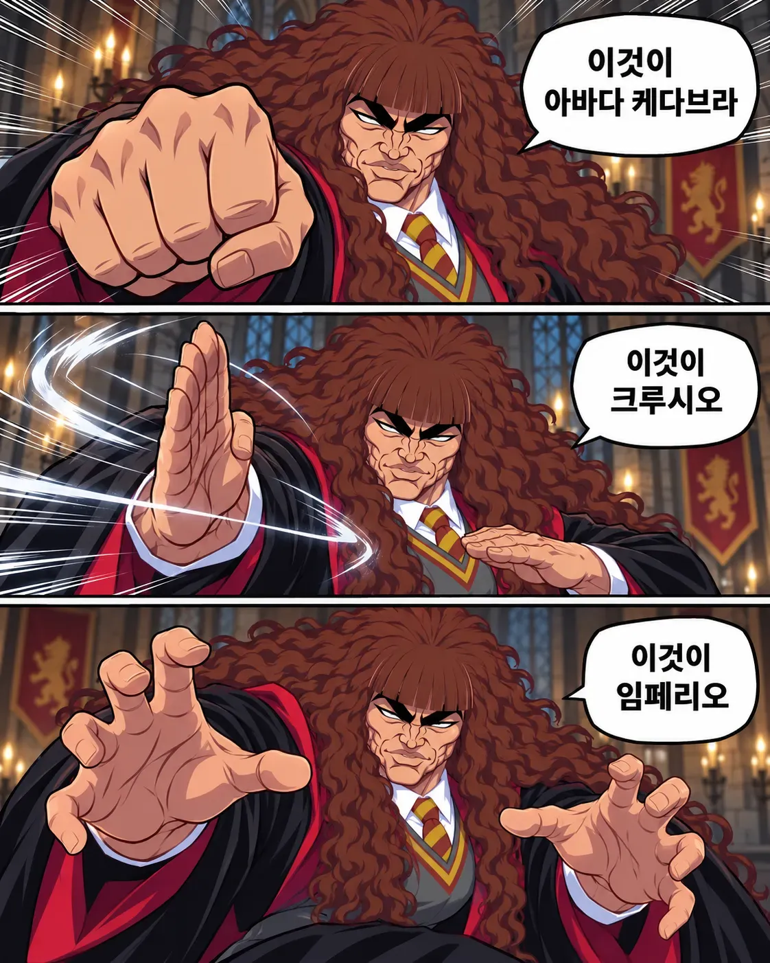 말포이가 아바다 케다브라, 크루시오, 임페리오를 외치는 이미지